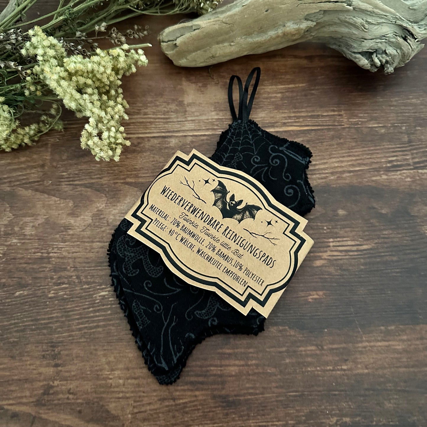 Abschminkpads Fledermaus Gothic Darkness waschbare Reinigungspads 2er-Set