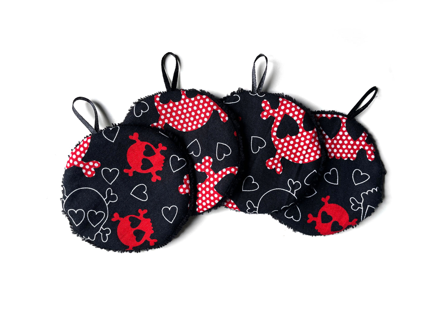 Abschminkpads SKULLS waschbare Reinigungspads 4er-Set Bambusfrottee