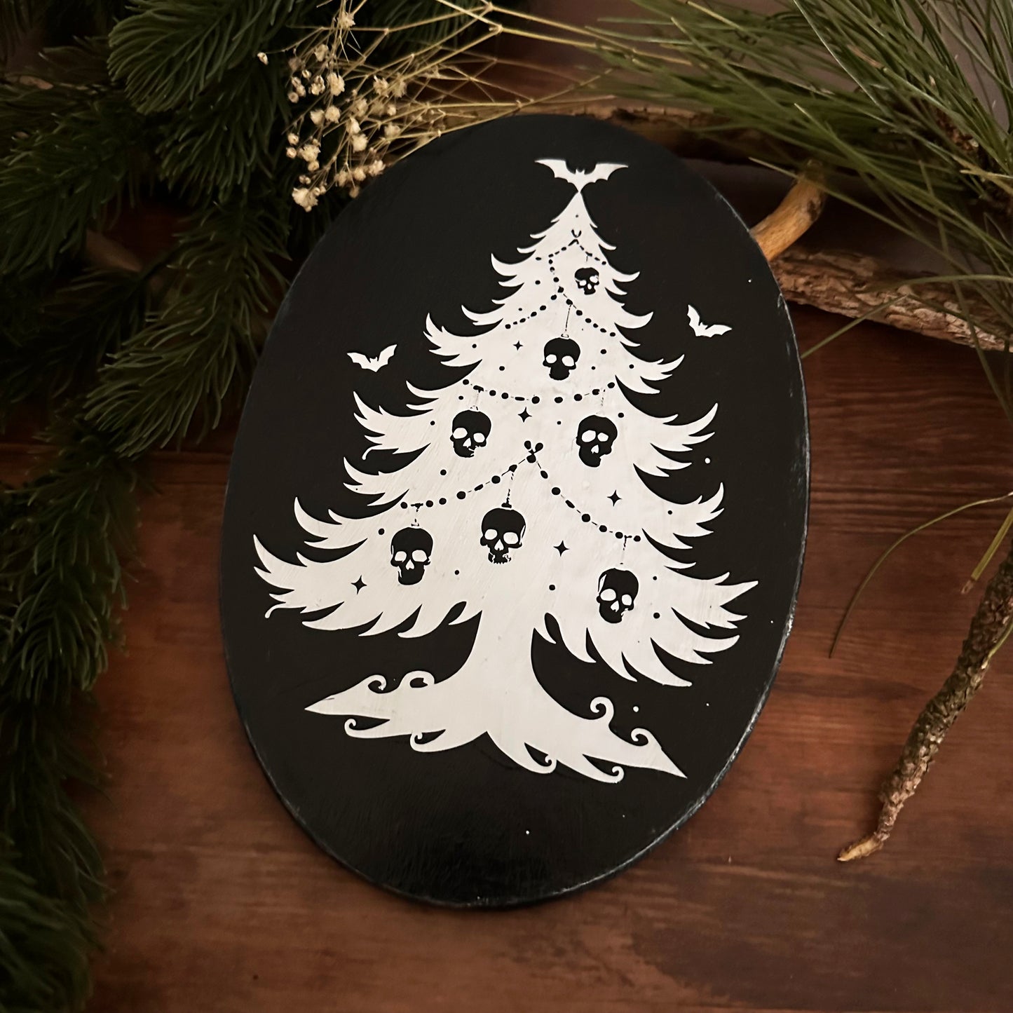 Holzschild Wanddeko Gothic Christmas Tree