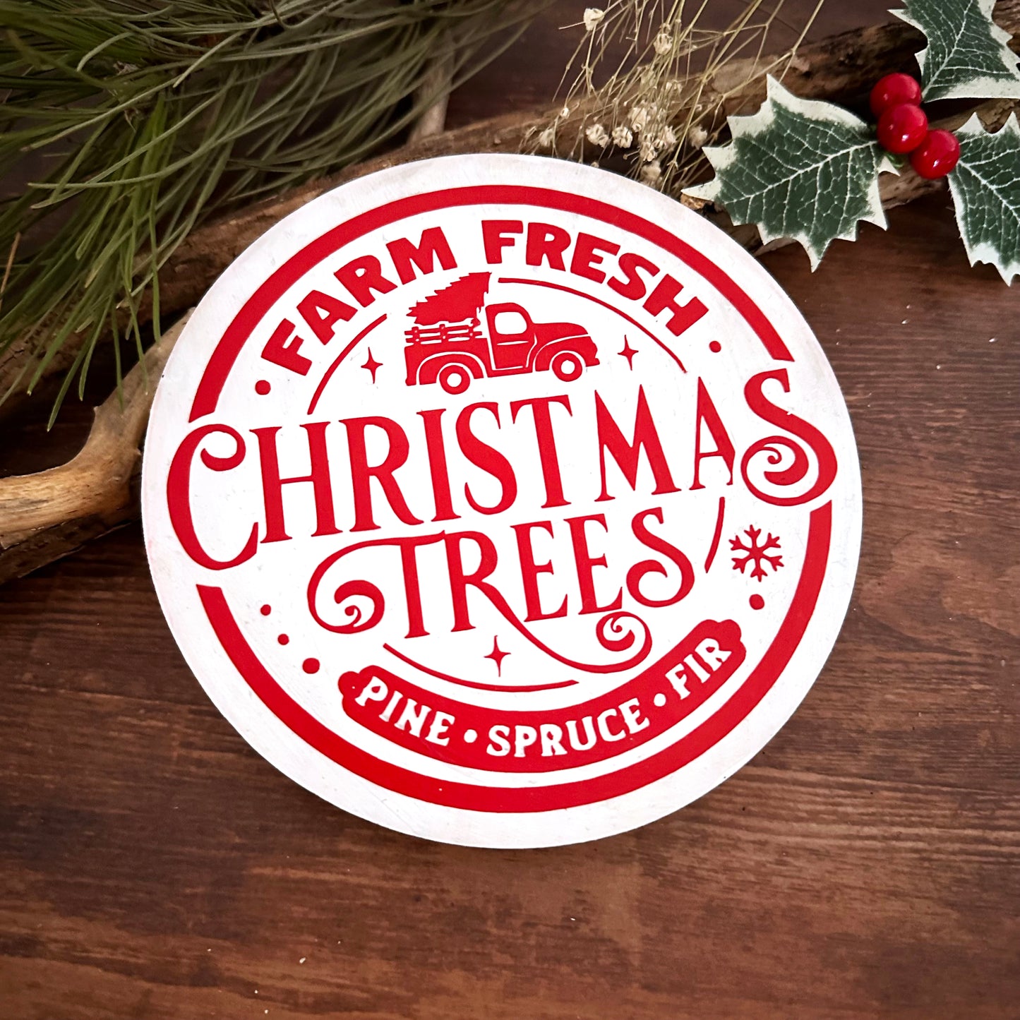 Holzschild Farm fresh christmas trees