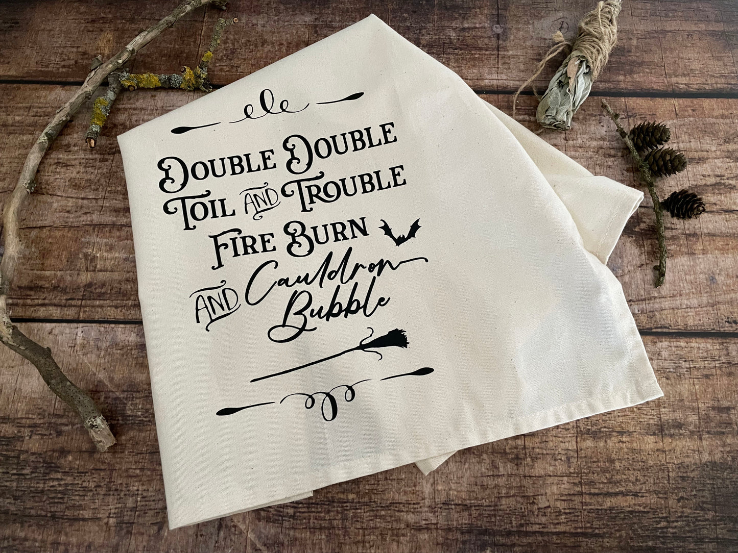 Tea towel Geschirrtuch Double Trouble Kitchen Witch natur