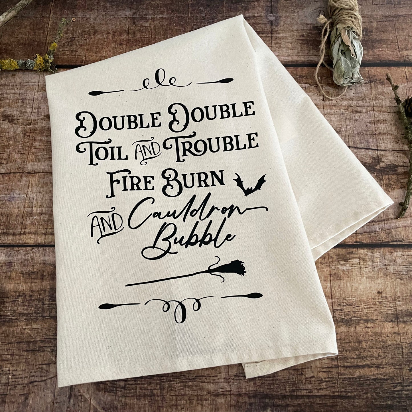 Tea towel Geschirrtuch Double Trouble Kitchen Witch natur