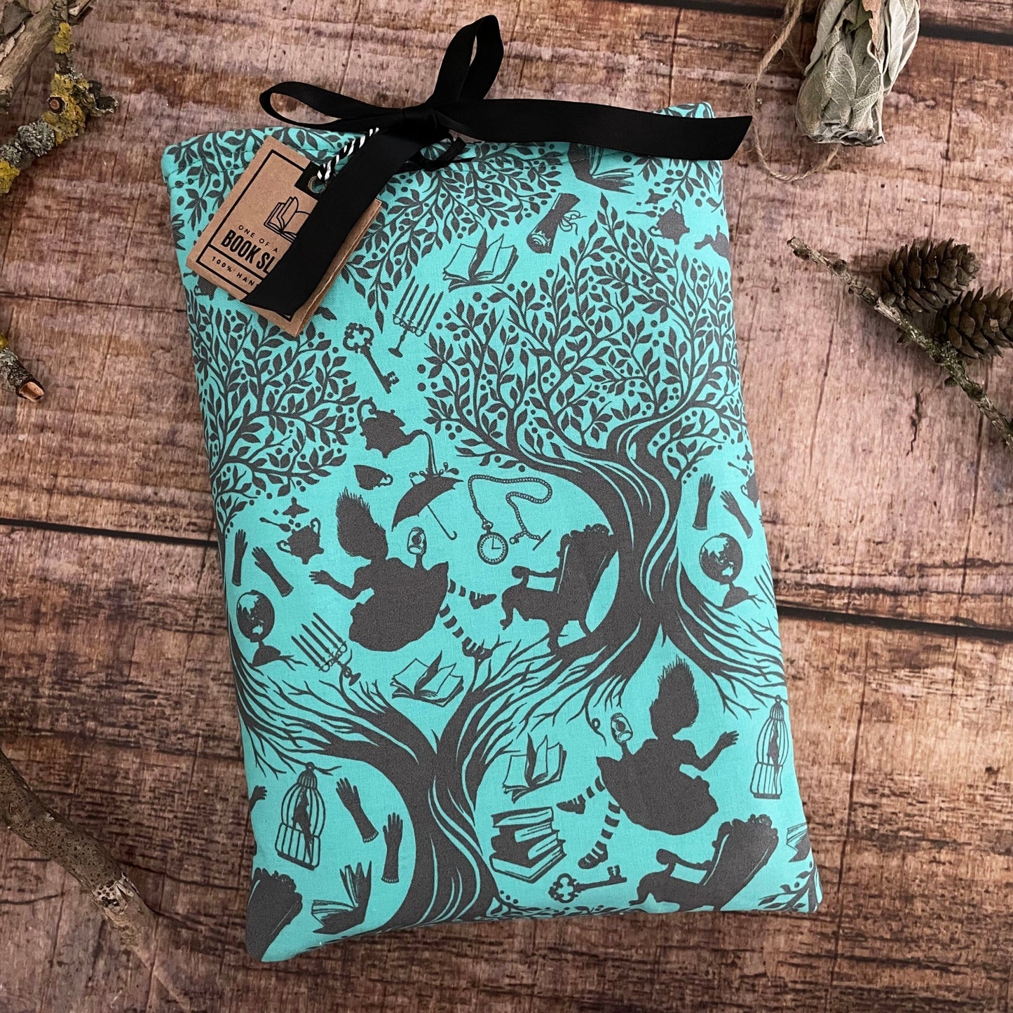 Buchtasche Buchhülle Alice im Wunderland türkis A5