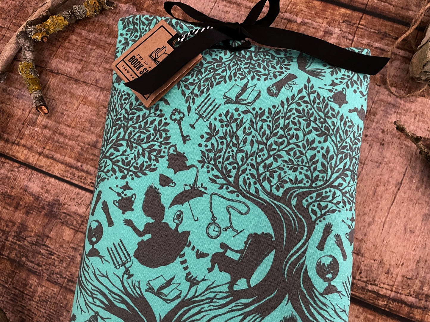Buchtasche Buchhülle Alice im Wunderland türkis A5