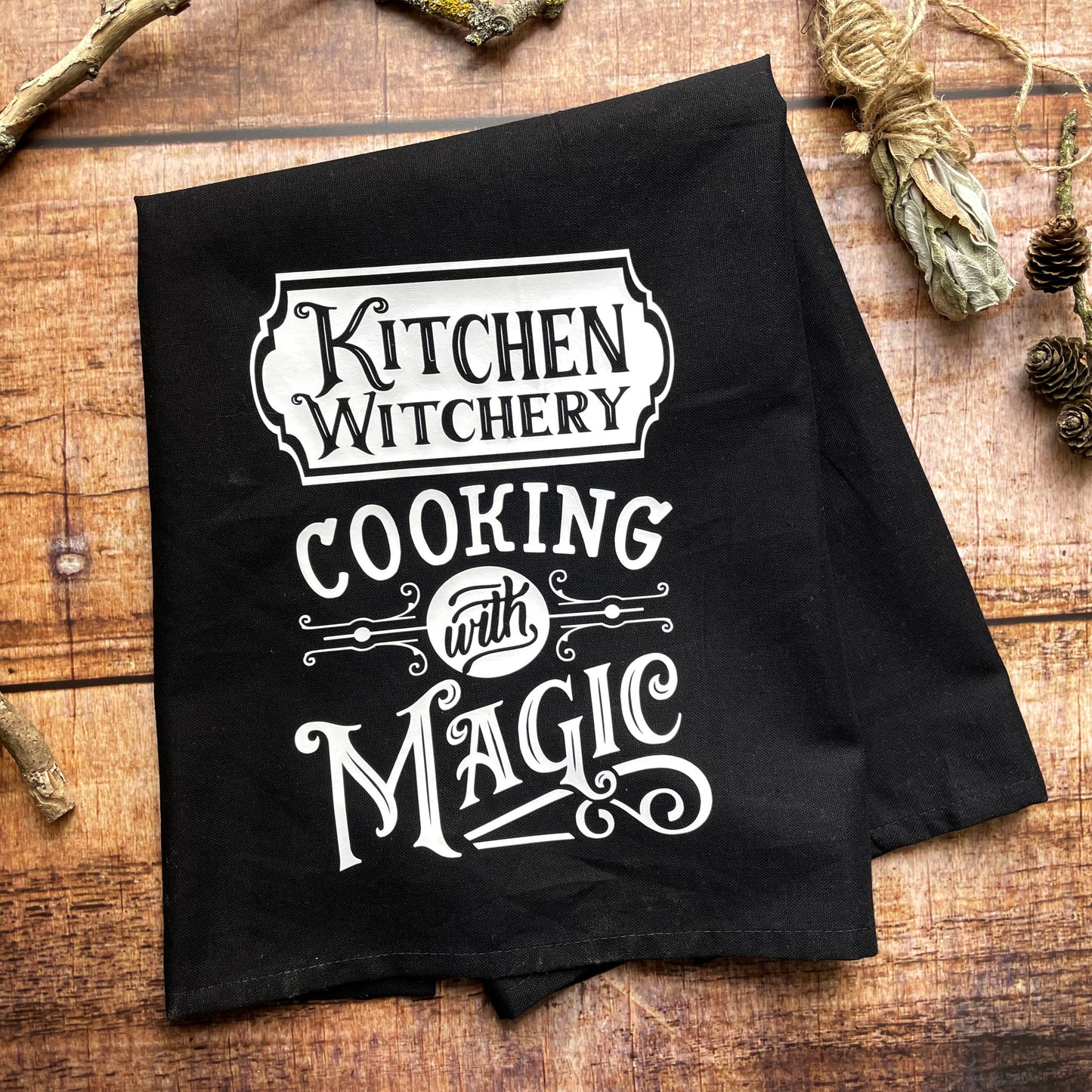 Tea towel Geschirrtuch Cooking with magic schwarz