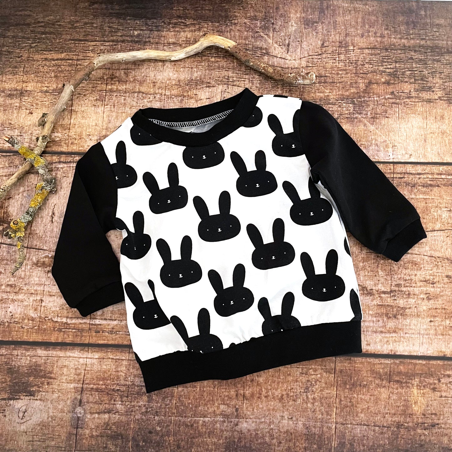 Baby Langarmshirt Hasen schwarz weiß 62/62