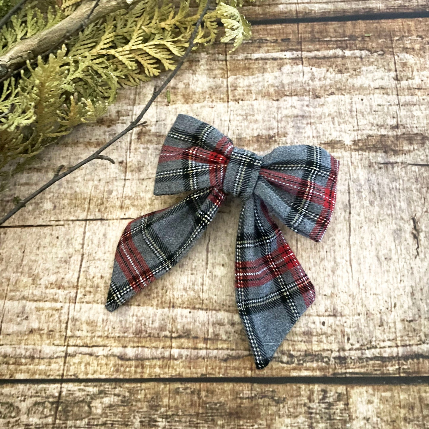 Haarschleife Tartan Schottenkaro grau Haarspange Sailor Bow Weihnachten