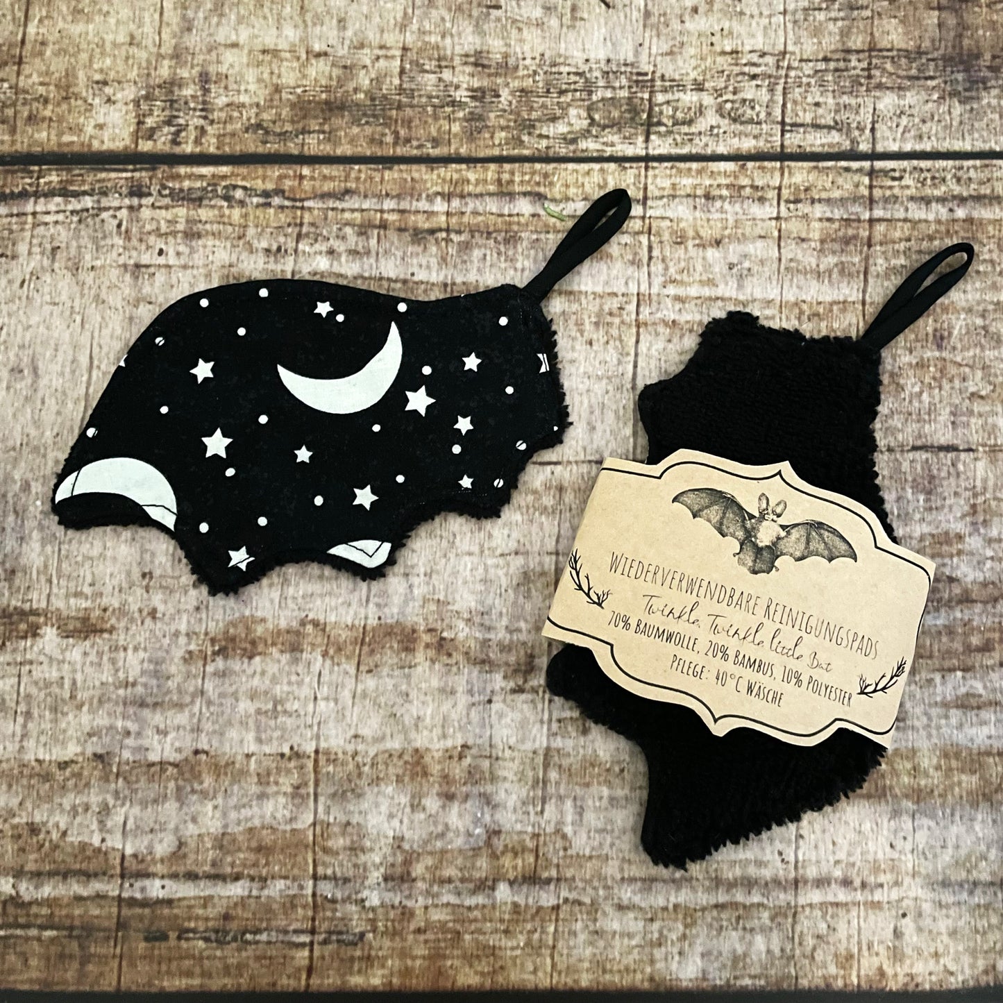 Abschminkpads Fledermaus Tossed Moons waschbare Reinigungspads 2er-Set