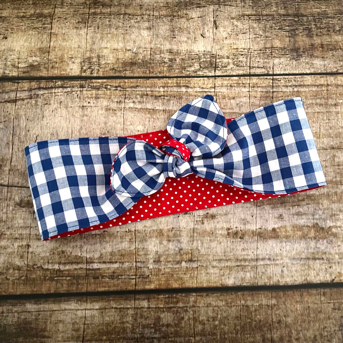 Haarband Rockabilly Pünktchen&Karo 50s blau Wendehaarband