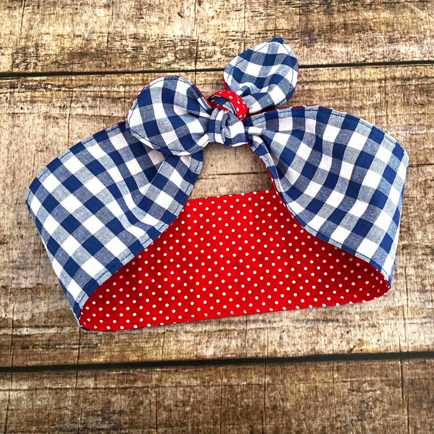 Haarband Rockabilly Pünktchen&Karo 50s blau Wendehaarband