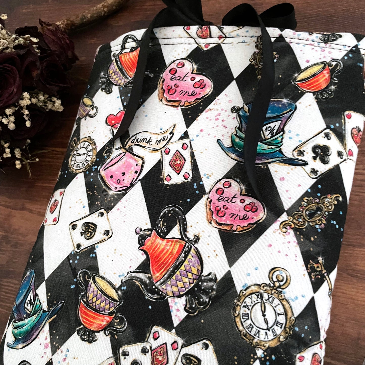 Buchtasche Buchhülle Alice im Wunderland kariert A5