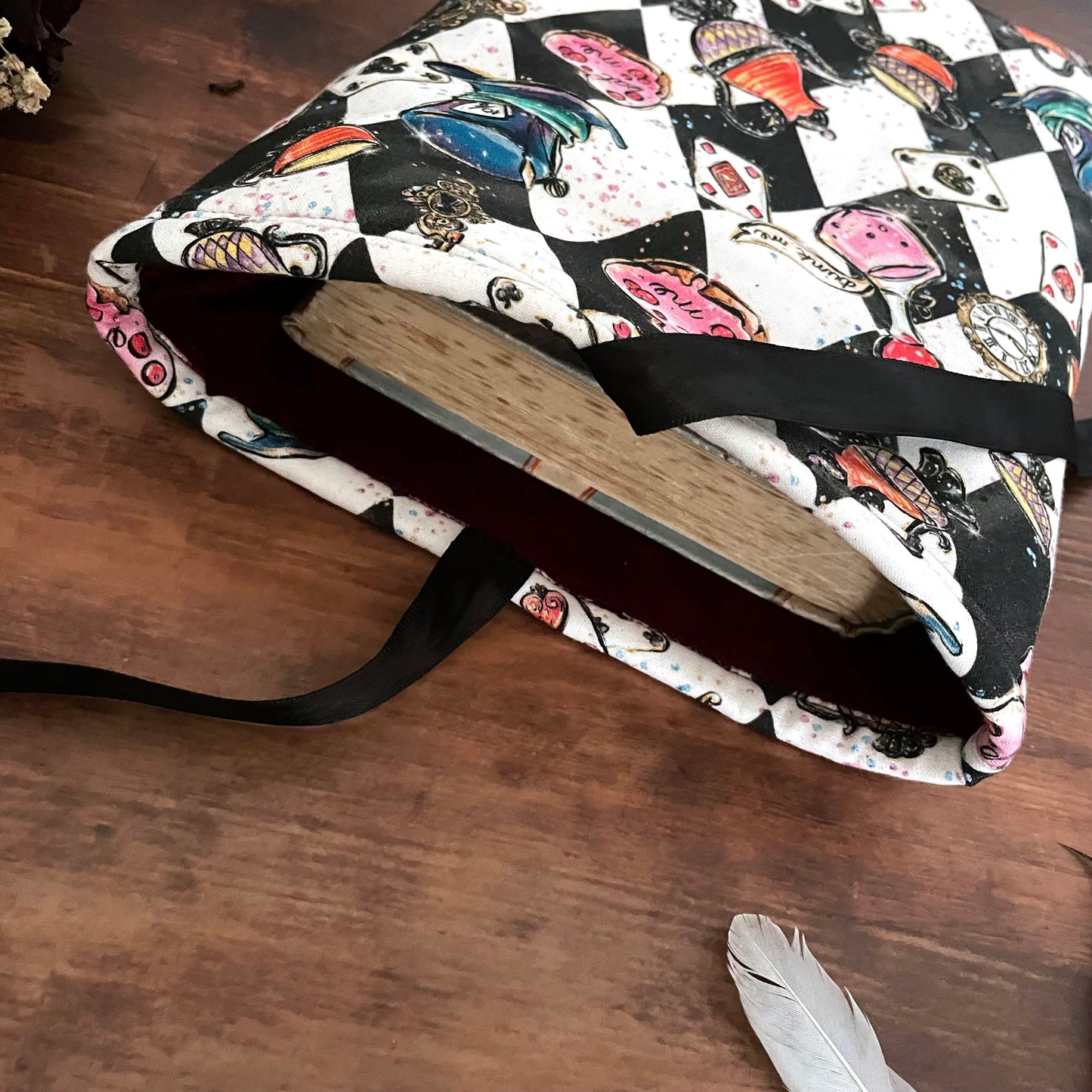 Buchtasche Buchhülle Alice im Wunderland kariert A5