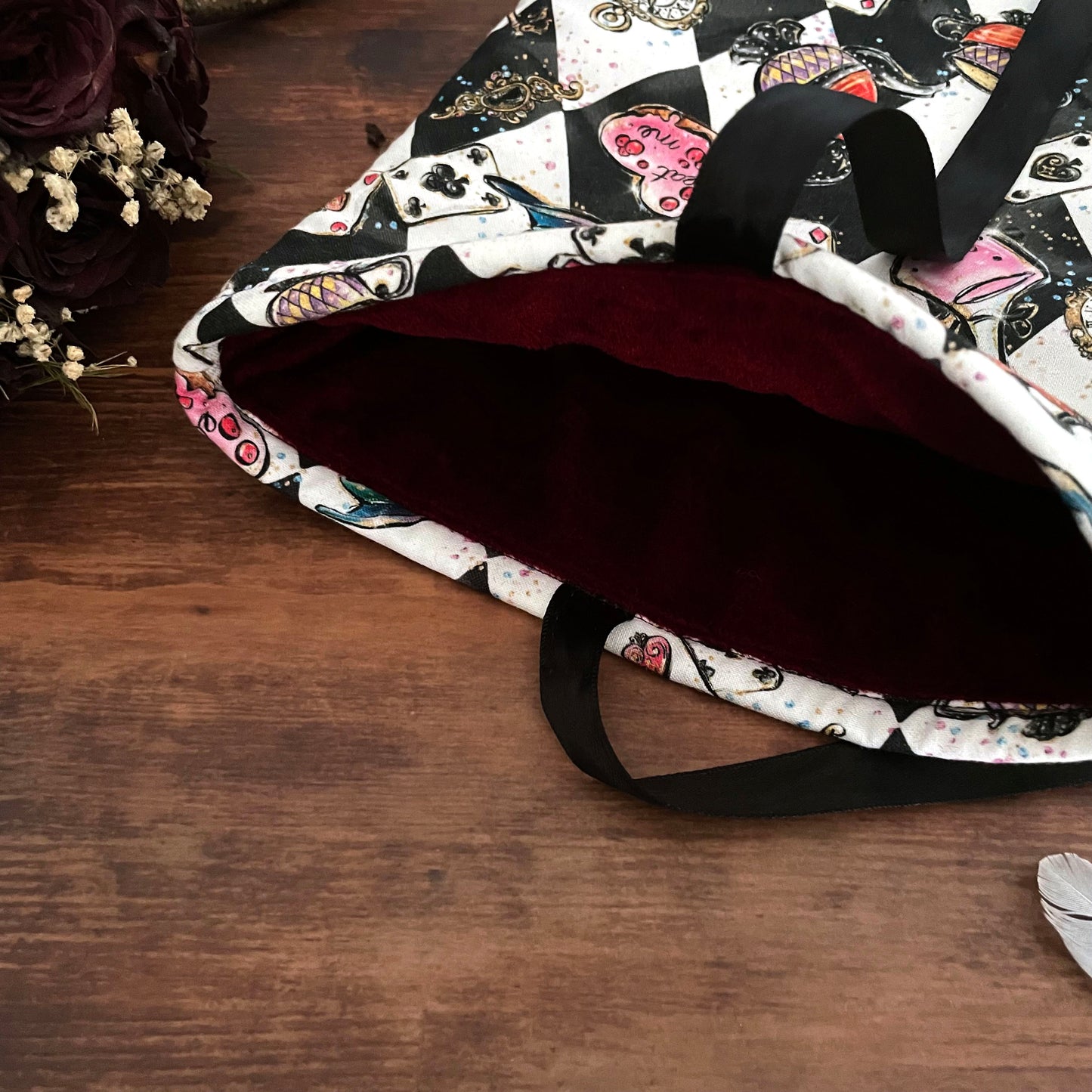 Buchtasche Buchhülle Alice im Wunderland kariert A5