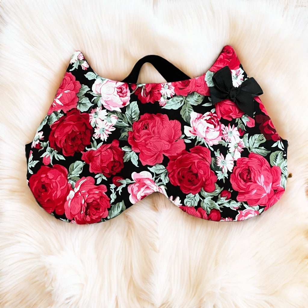 Schlafmaske mit Katzenohren Rosen Reisemaske cottagecore