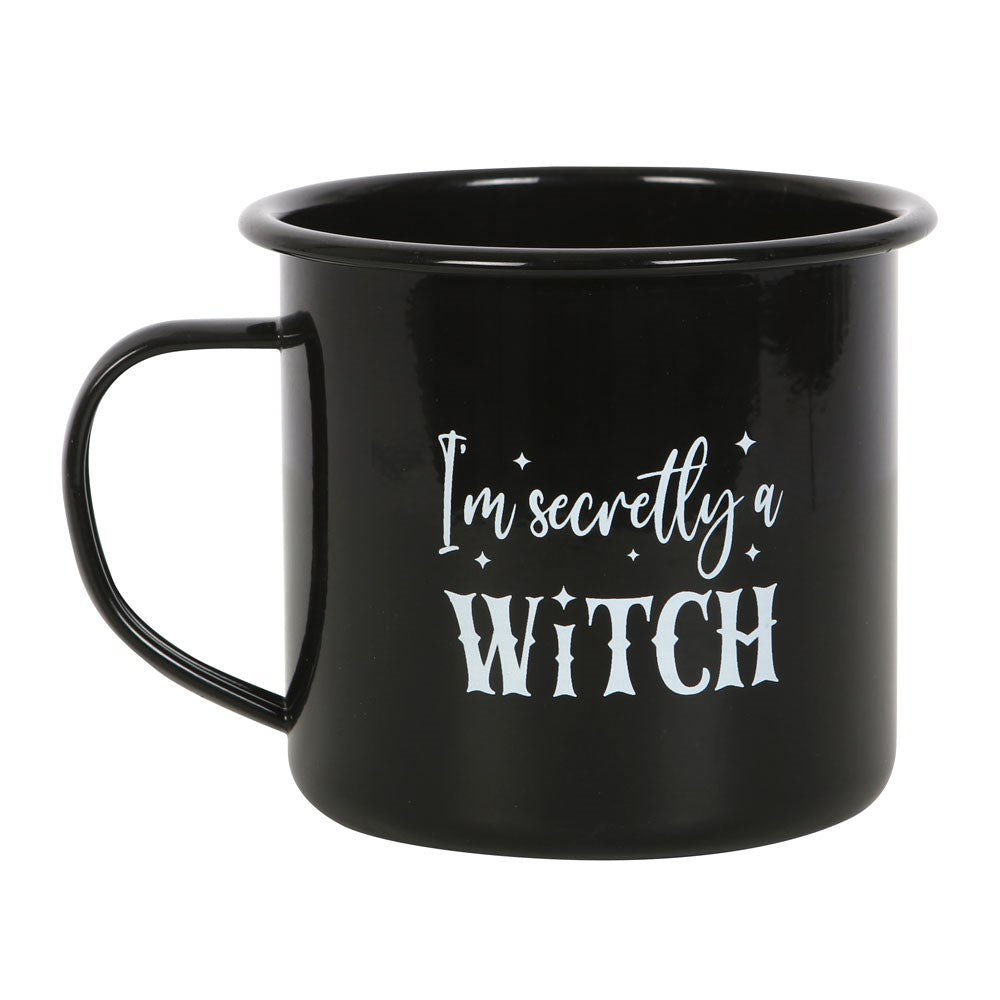 Tasse Emaille Secretly a Witch schwarz Becher