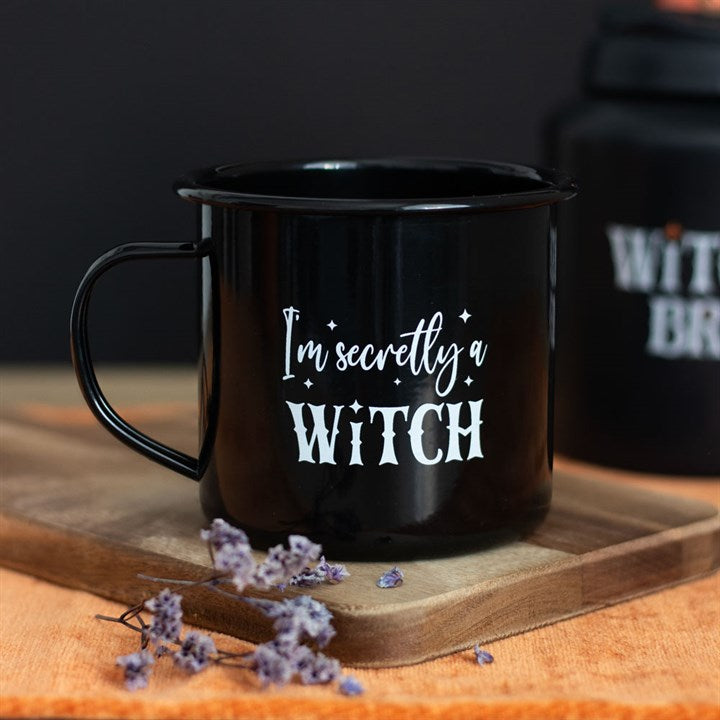 Tasse Emaille Secretly a Witch schwarz Becher