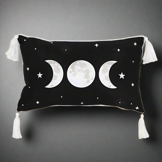 Kissen Triple Moon Quasten gothic schwarz weiß