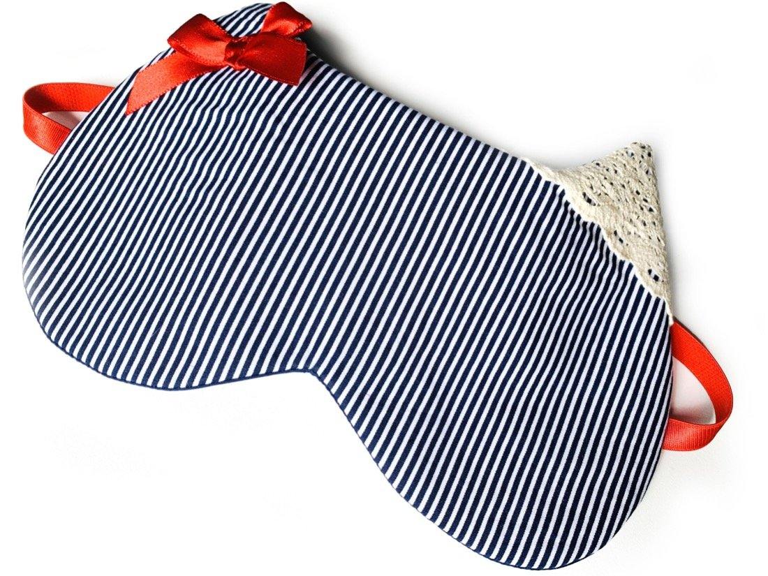 Schlafmaske Reisemaske Streifen Katze vintage Spitze
