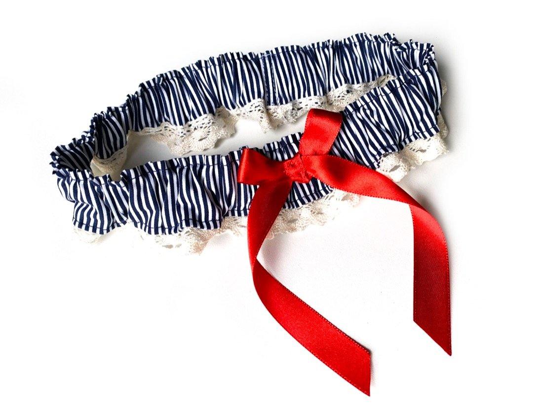 Strumpfband Streifen dunkelblau vintage Spitze