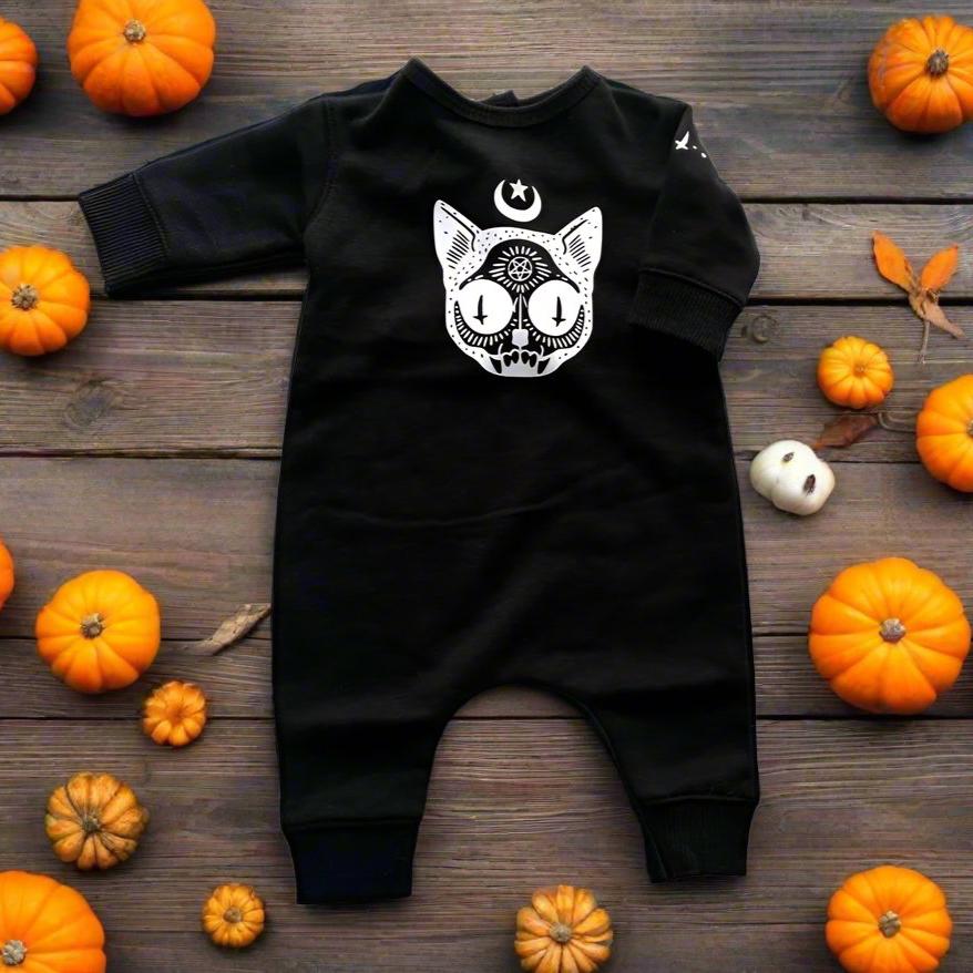 Baby Langarm-Overall Spooky Cat Pentagram schwarz Gothic