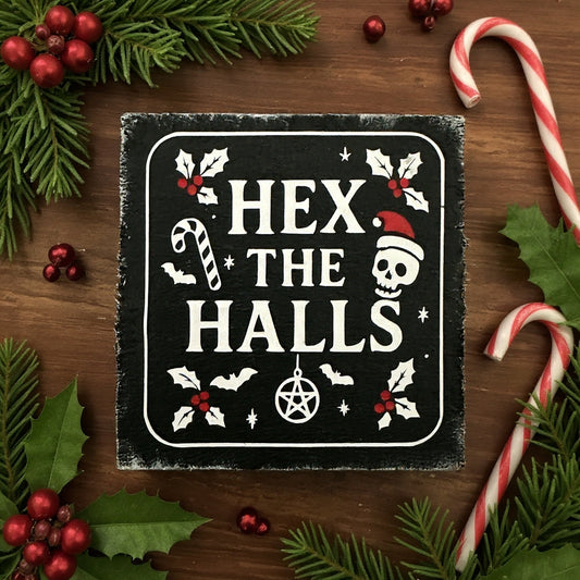 Mini Holzschild Hex the halls Creepmas