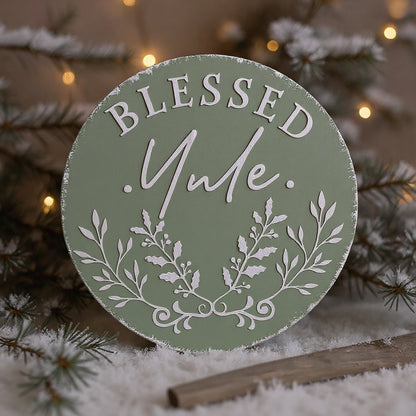 Blessed Yule Holzschild Farmhouse rund