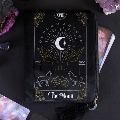 Kosmetiktasche The Moon Tarotkarte Samt schwarz