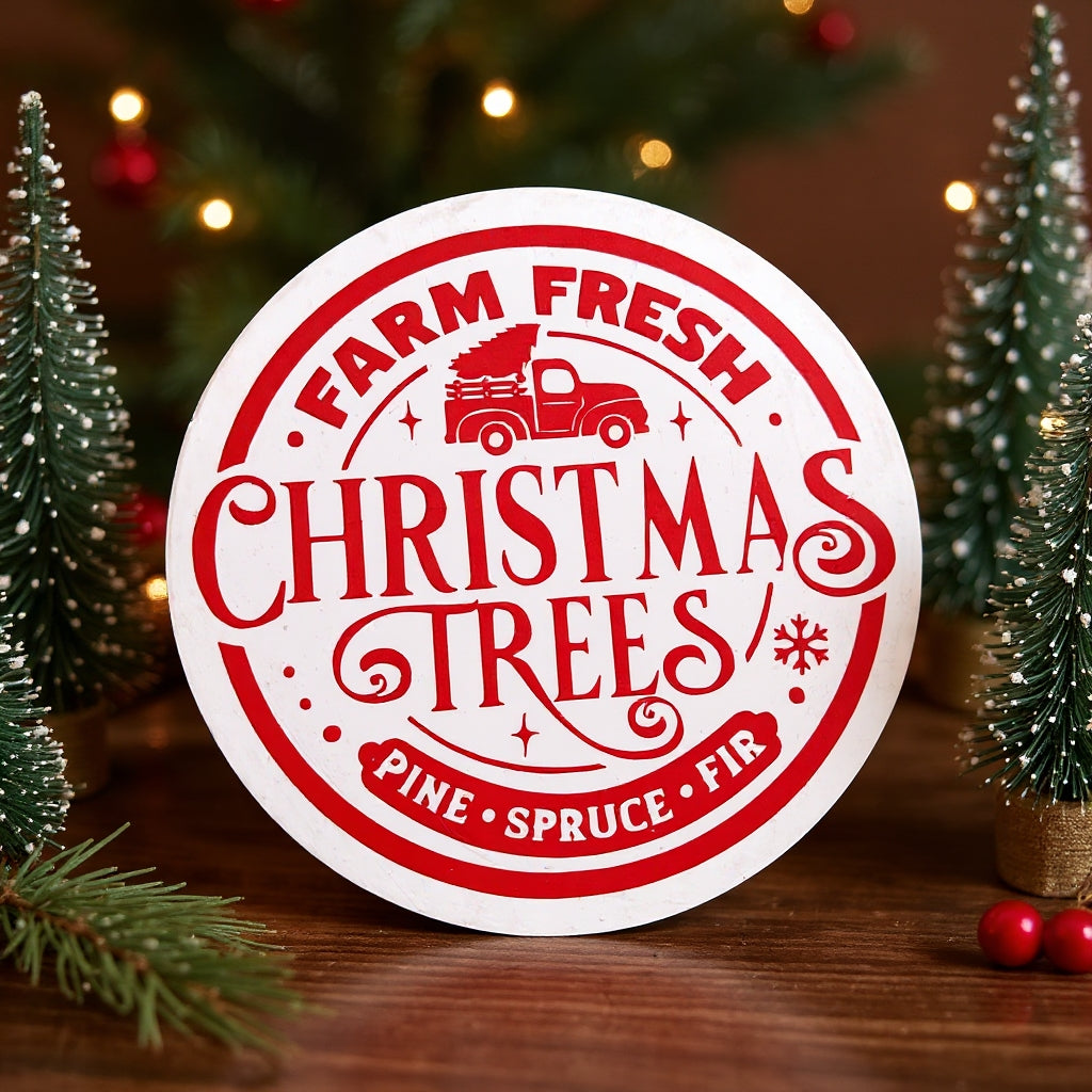 Holzschild Farm fresh christmas trees