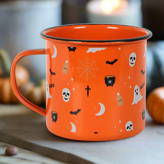 Tasse Emaille Halloween orange Becher