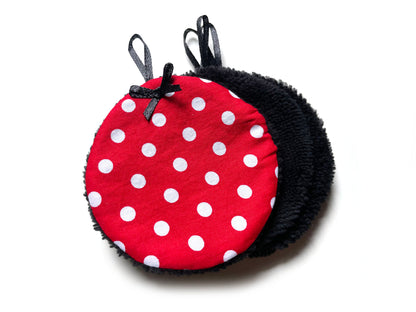 Abschminkpads Rockabilly Polka Dots waschbare Reinigungspads 4er-Set Bambusfrottee