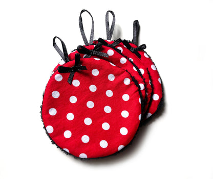 Abschminkpads Rockabilly Polka Dots waschbare Reinigungspads 4er-Set Bambusfrottee