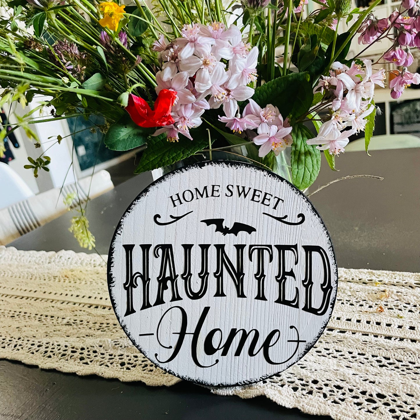Holzschild Halloween Farmhouse Home sweet haunted home