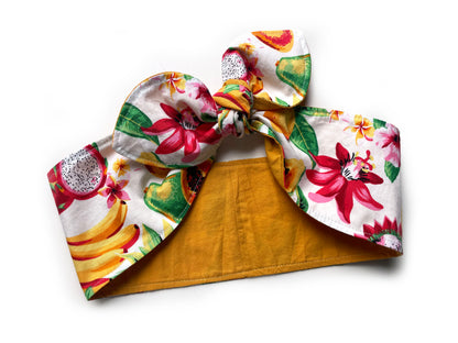 Haarband Rockabilly Tropical Bandana Früchte senfgelb