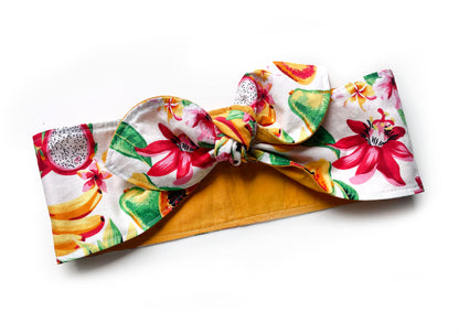 Haarband Rockabilly Tropical Bandana Früchte senfgelb