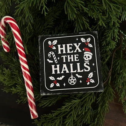 Mini Holzschild Hex the halls Creepmas