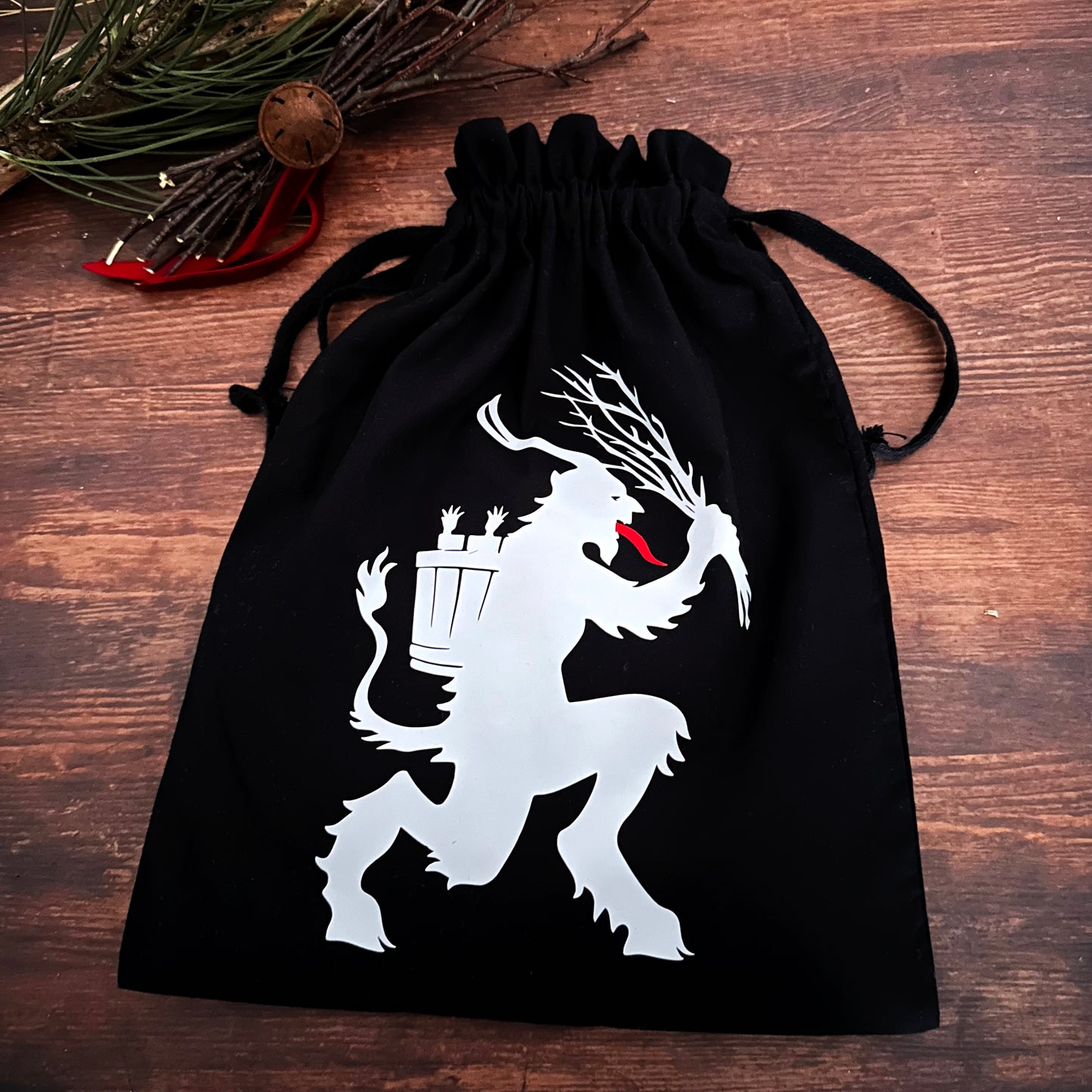 Krampusgrüße - Schwarzer Aufbewahrungsbeutel mit Folkloremotiv