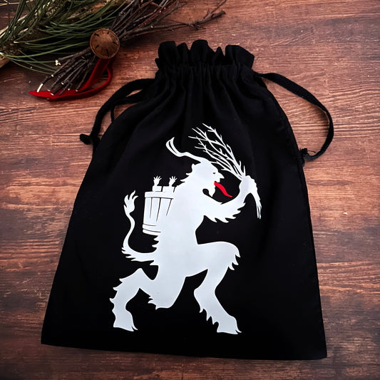 Krampusgrüße - Schwarzer Aufbewahrungsbeutel mit Folkloremotiv
