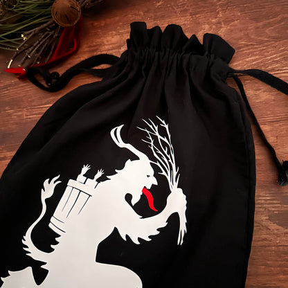 Krampusgrüße - Schwarzer Aufbewahrungsbeutel mit Folkloremotiv