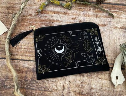 Kosmetiktasche The Moon Tarotkarte Samt schwarz