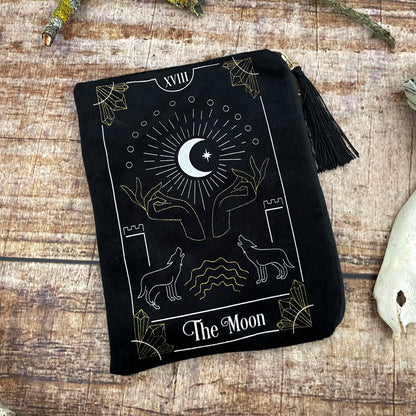 Kosmetiktasche The Moon Tarotkarte Samt schwarz