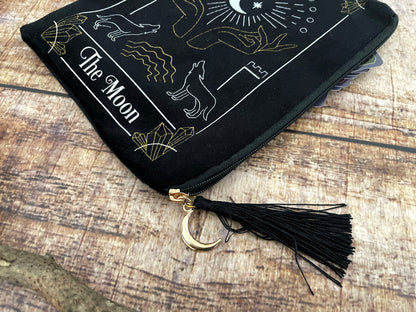 Kosmetiktasche The Moon Tarotkarte Samt schwarz