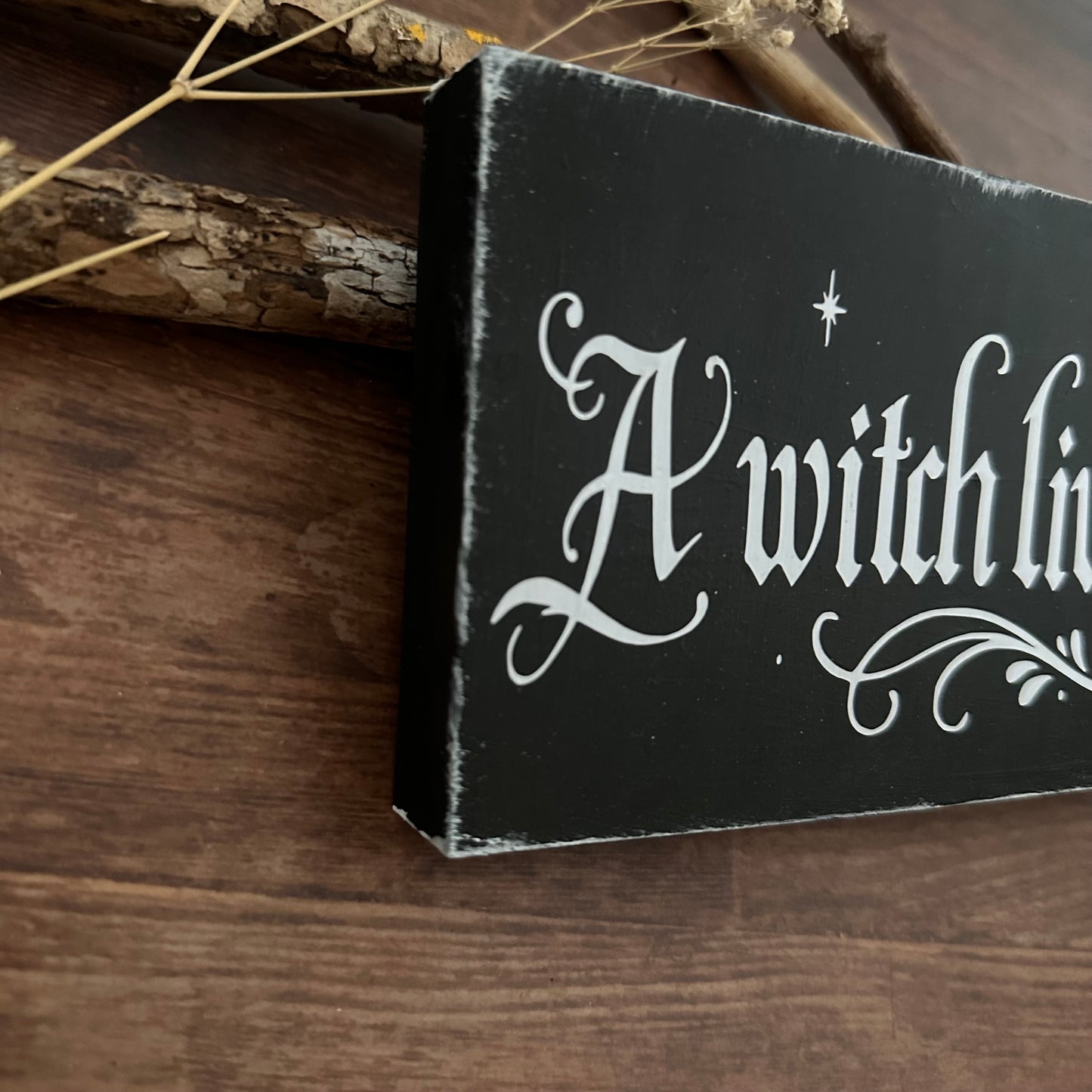 Holzschild A witch lives here