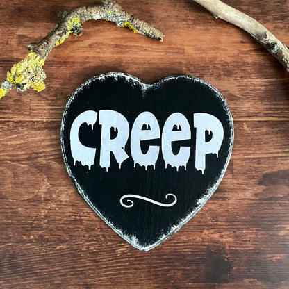 Holzschild Wanddeko Herz CREEP & BITE ME gothic