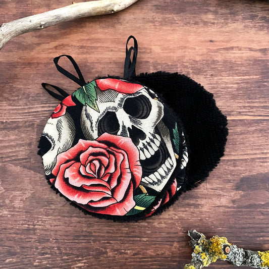 Abschminkpads Skulls&Roses waschbare Reinigungspads 4er-Set