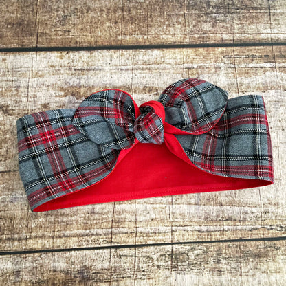 Haarband Rockabilly Tartan Schottenkaro grau rot kariert