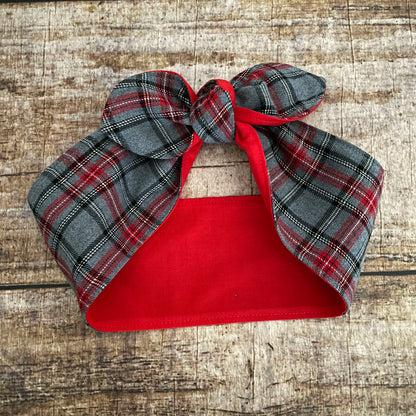 Haarband Rockabilly Tartan Schottenkaro grau rot kariert