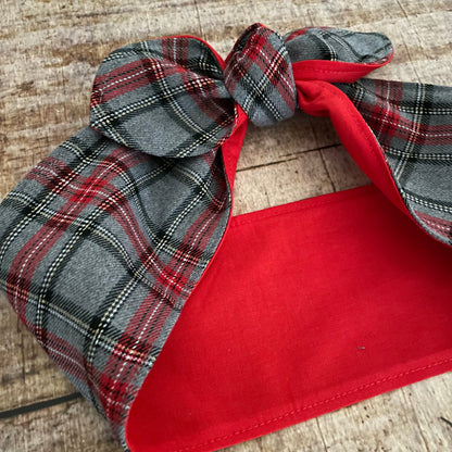 Haarband Rockabilly Tartan Schottenkaro grau rot kariert