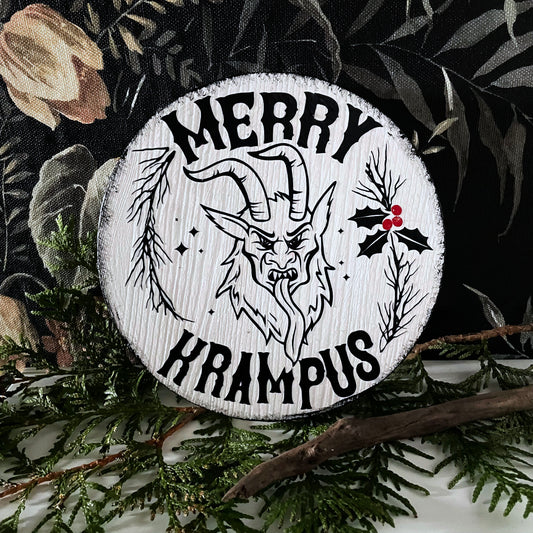 Creepmas Holzschild Farmhouse rund Merry Krampus