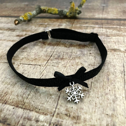 Choker Schneeflocke Halsband Glitzer schwarz