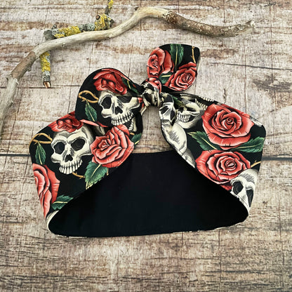 Haarband Rockabilly Skulls & Roses Bandana